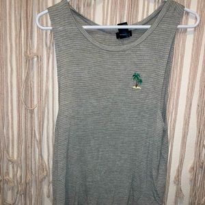 Palm Tree Embroidered Striped Tank Top